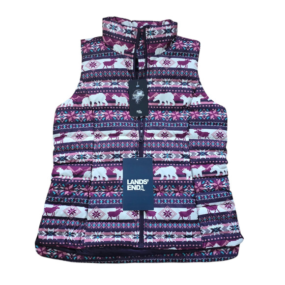 Lands' End Jackets & Blazers - NWT, Lands End Women's 600 Down Puffer Vest Purple Moose Bear, Size Small